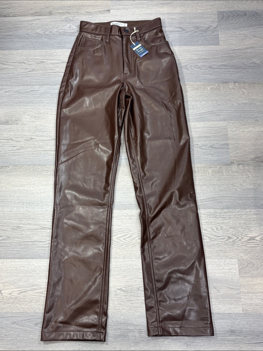Abercrombie & Fitch Straight Leg High Rise Vegan Leather Pants - 25/0‎ LONG NWT